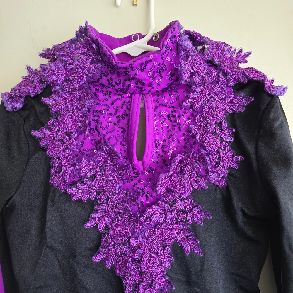 Weissman Black & Purple Sequin Lace Biketard Dance Costume - Size MC (10/12) - Picture 3 of 11